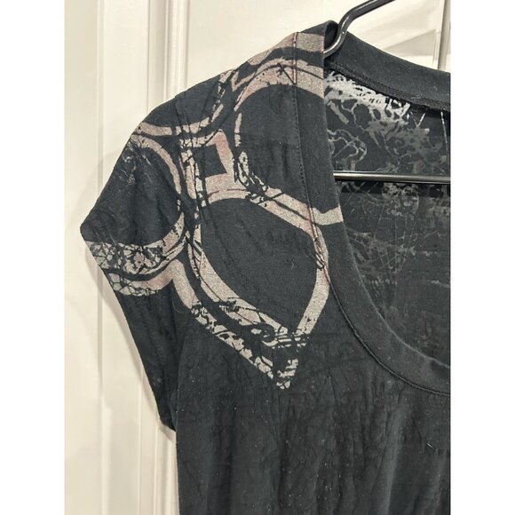BCBGMaxAzria Burnout Graphic Short Sleeve T-Shirt Black Sz Large Scoop Neck Tee - Picture 4 of 9